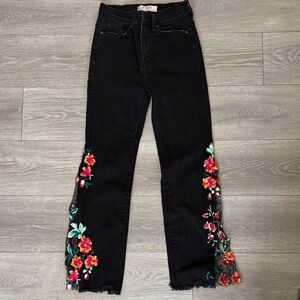 Free People Floral Embroidered Black Jeans